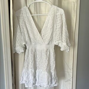White Lace V-Neck Dress